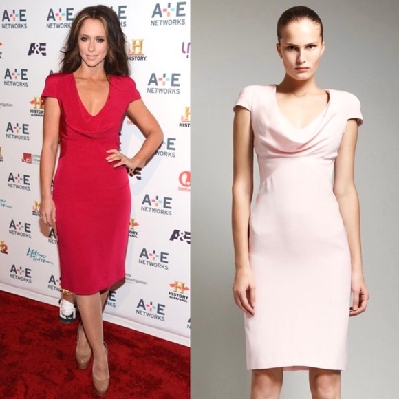 ALEXANDER MCQUEEN Blush Silk Crepe Draped Cowl Neck Short Sleeve Sheath Dress 10 - Picture 5 of 9